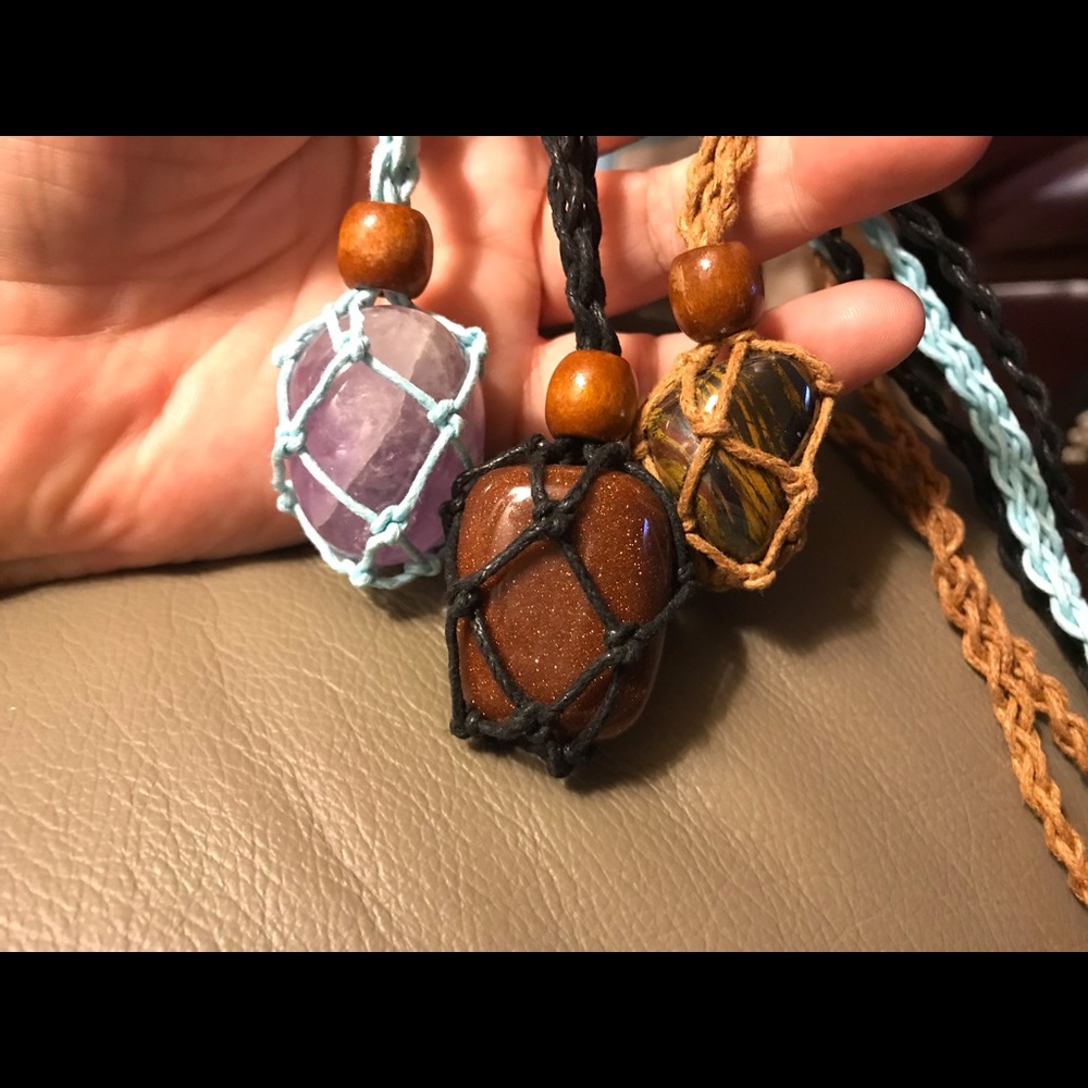 Set of 3 gemstone pocket chain necklaces - colors and stones vary